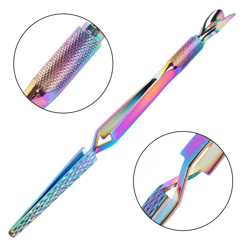 JOLLYSTYLE 2PCS Colorful Stainless Steel Nail Art Tools Pinching Cuticle Pusher - Multifunction False Nail Shaping Tweezers Manicure Tool - Image 4